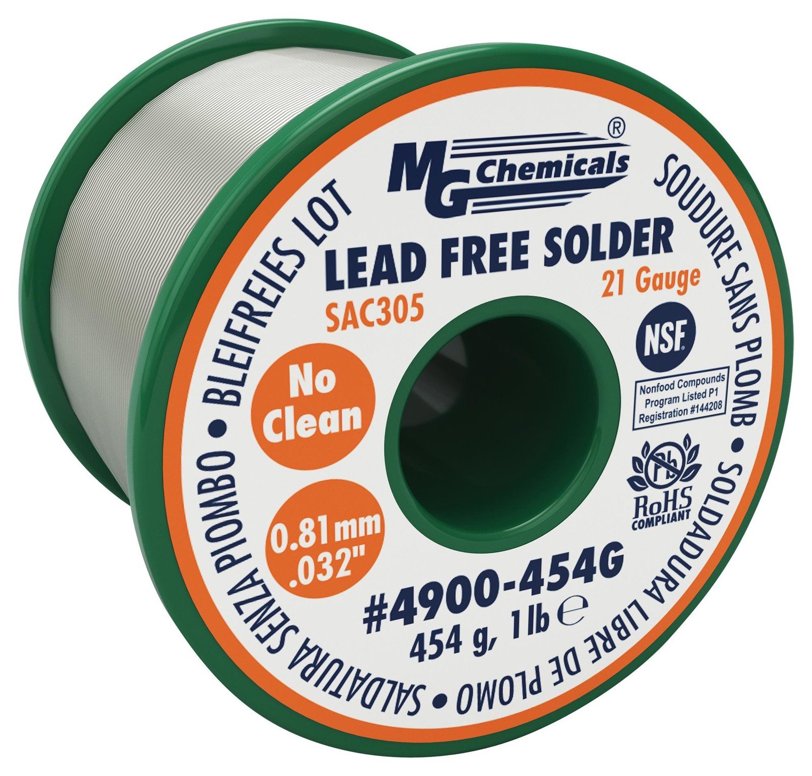 Mg Chemicals 4900-454G Solder Wire, No Clean, 21Awg, 454G