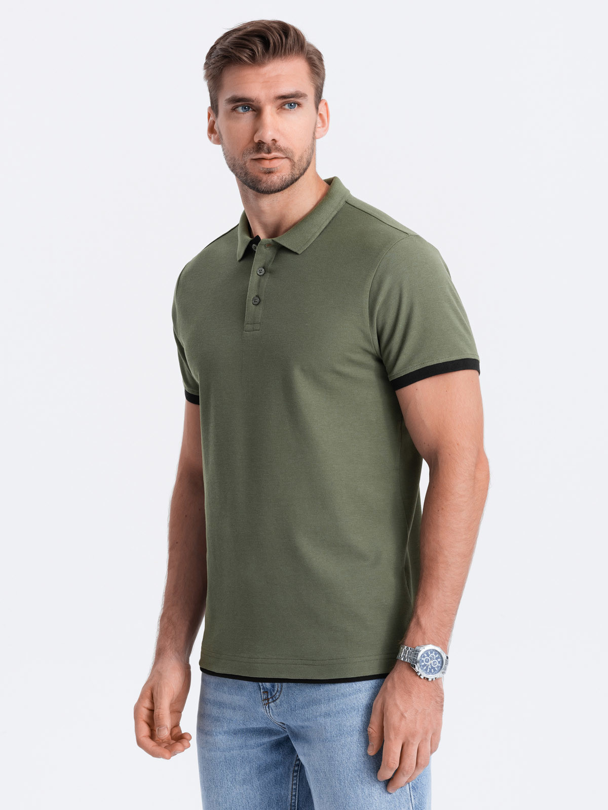 Men's cotton polo shirt - olive V6 OM-POSS V6 OM-POSS - 0113
