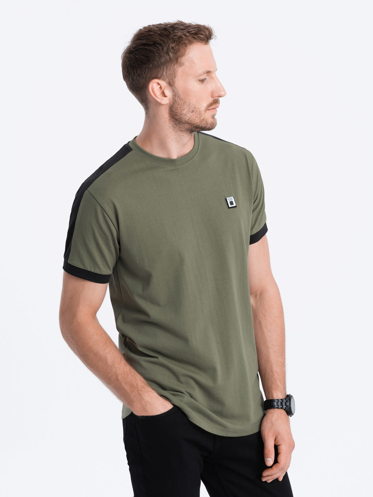 Men's cotton t-shirt with contrasting inserts V4 S1632