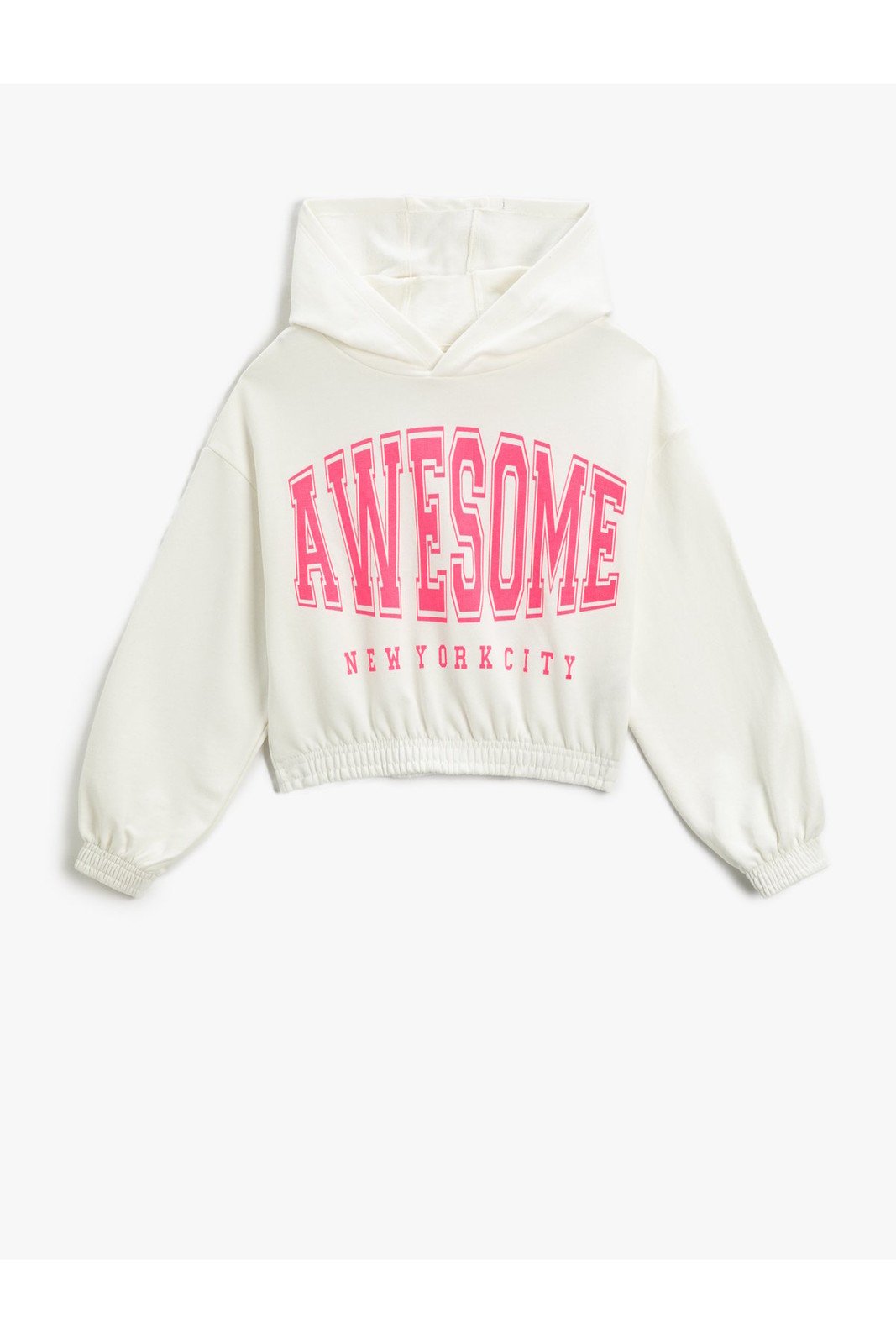 Koton Crop Hooded Sweatshirt Printed