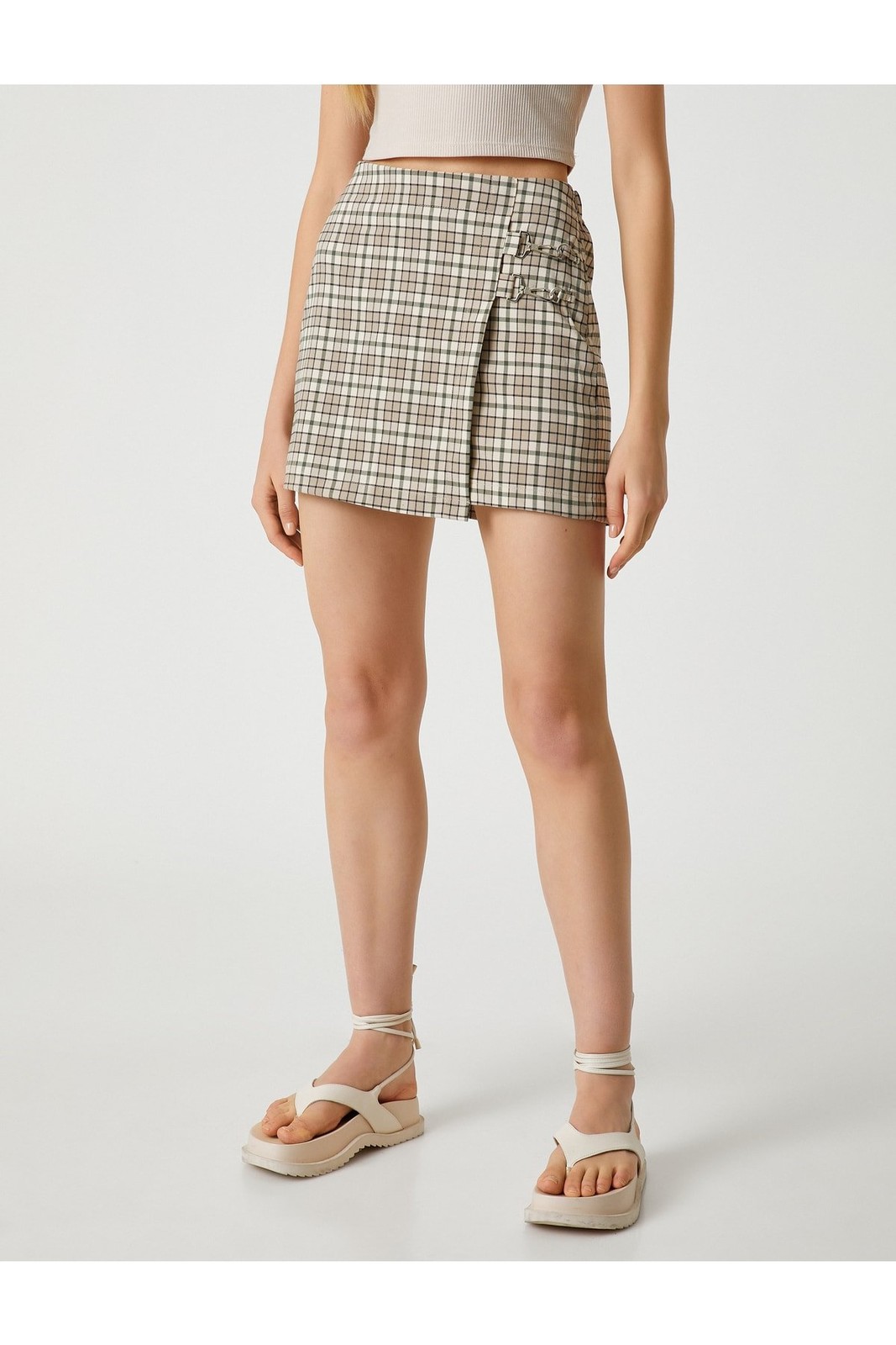 Koton Mini Shorts Skirt Metal Accessory Detail Patterned Viscose Detail.