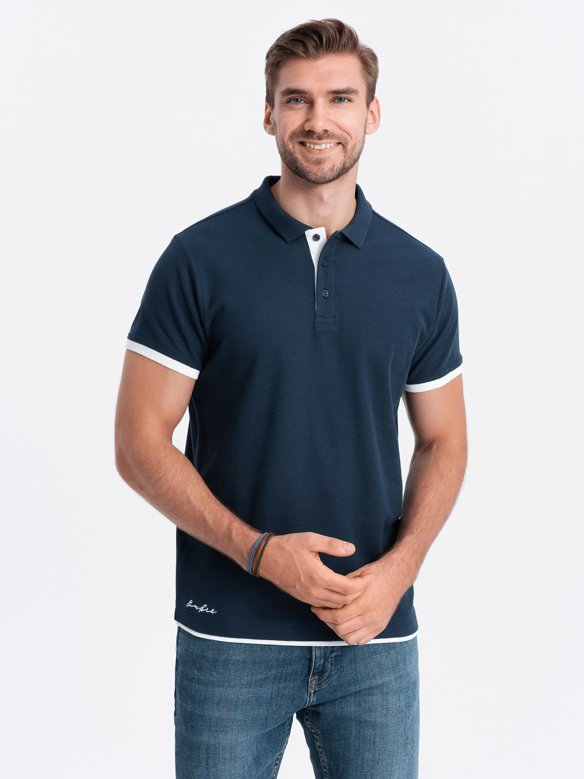 Men's cotton polo shirt - navy blue V4 OM-POSS V4 OM-POSS - 0113