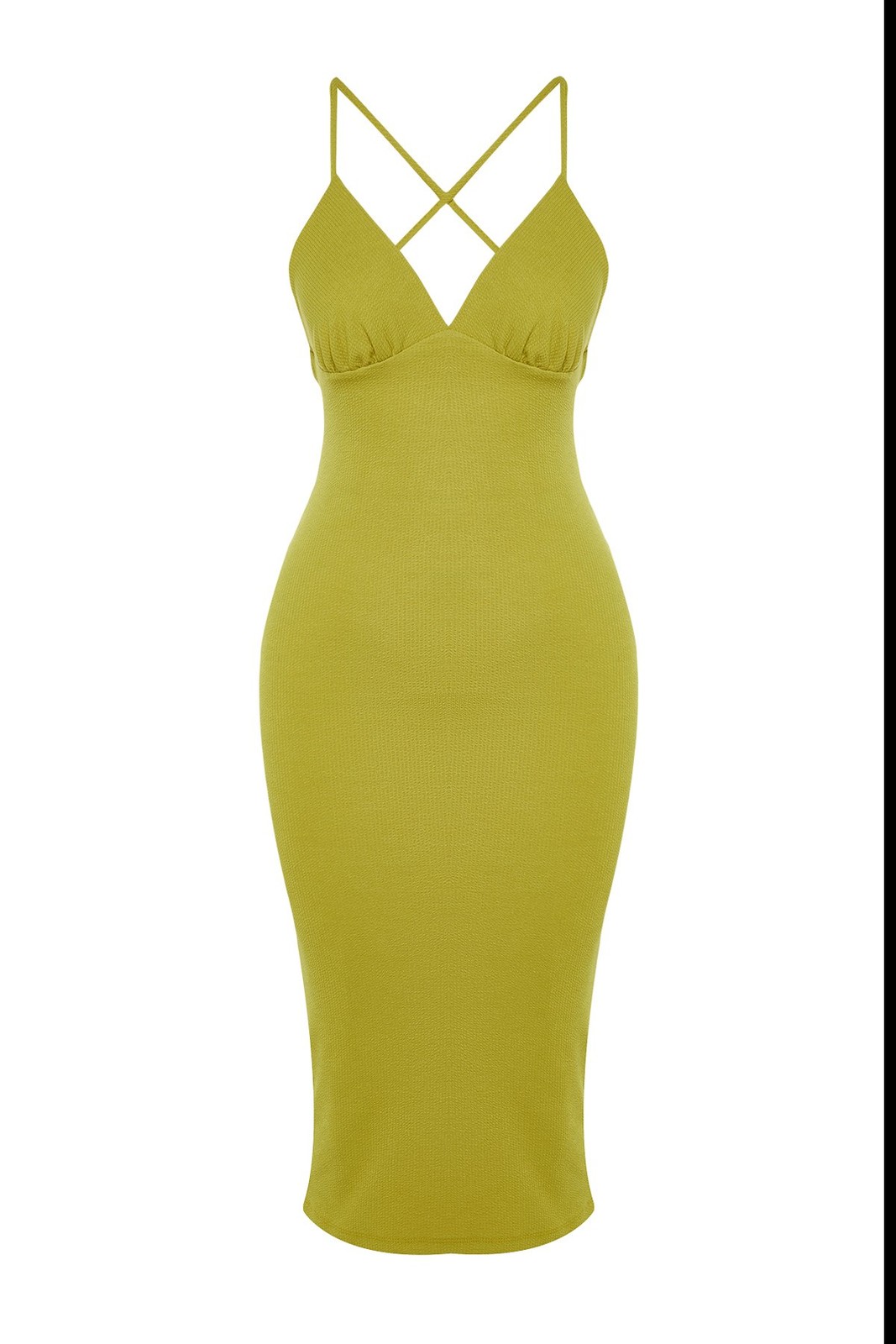 Trendyol Oil Green Fitted Knitted Evening Dress
