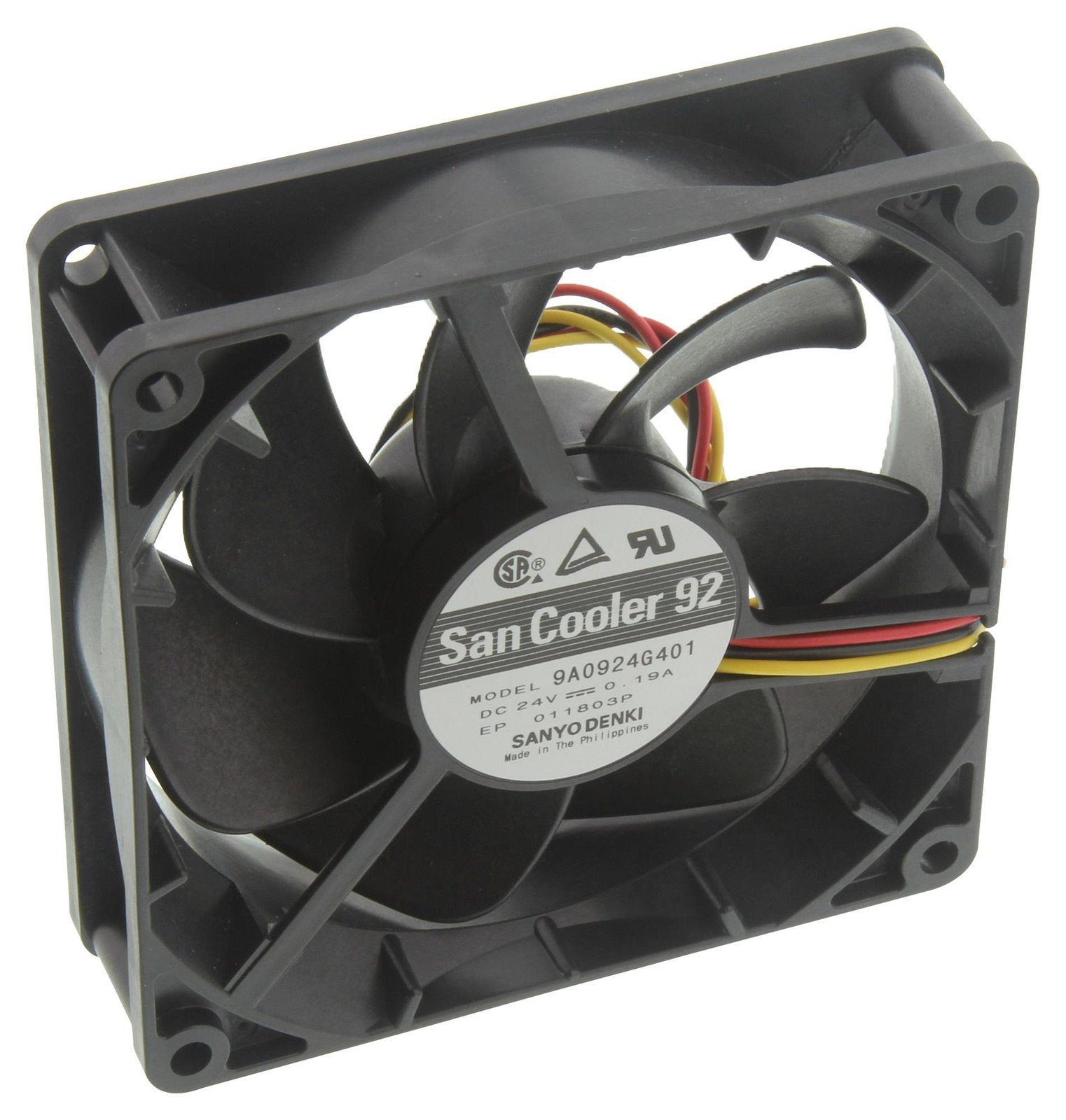 Sanyo Denki 9A0924G401 Axial Fan, Dc, 0.19A, 92Mm, 62.1Cfm