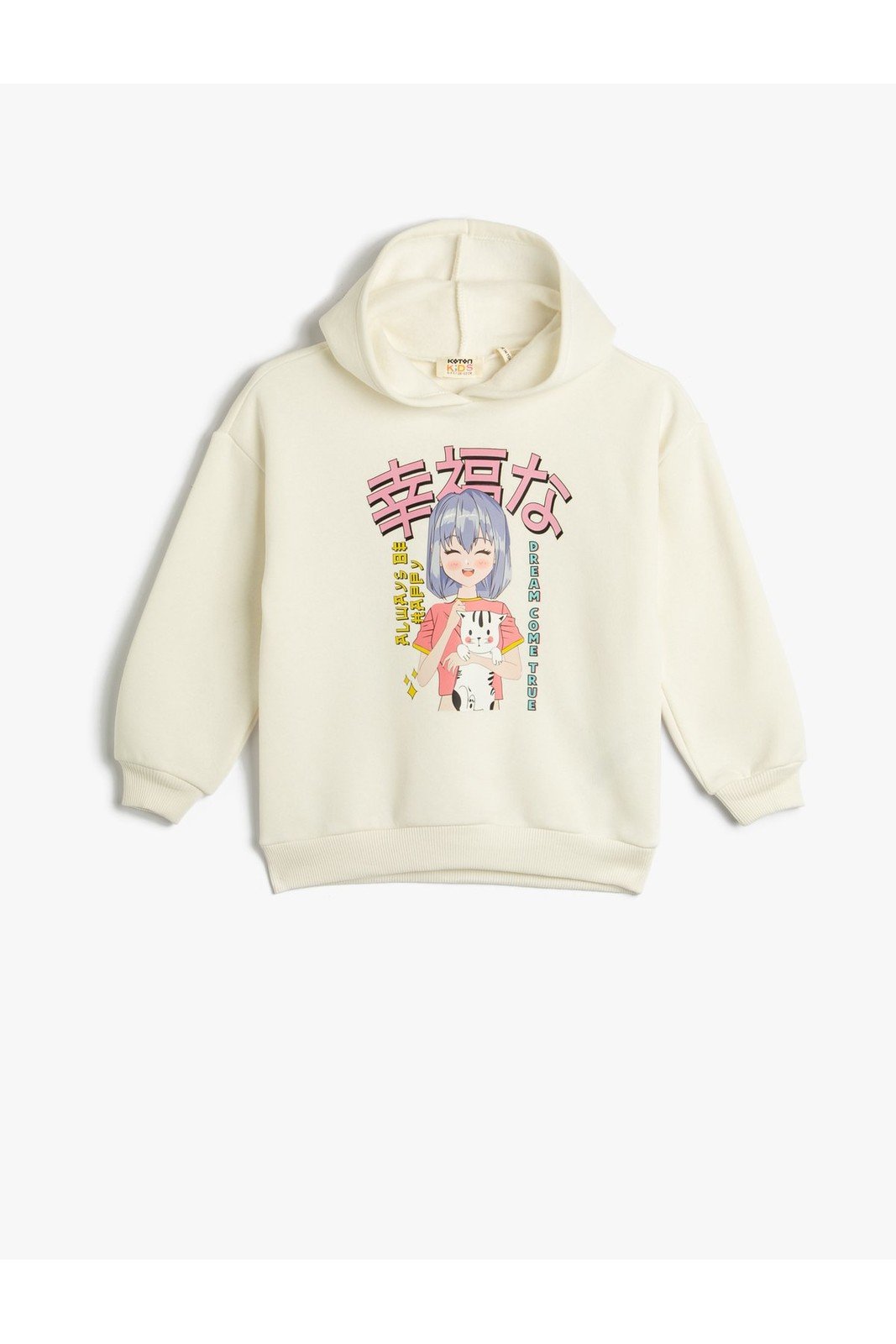 Koton Hooded Sweatshirt Anime Printed Long Sleeve Ribbon