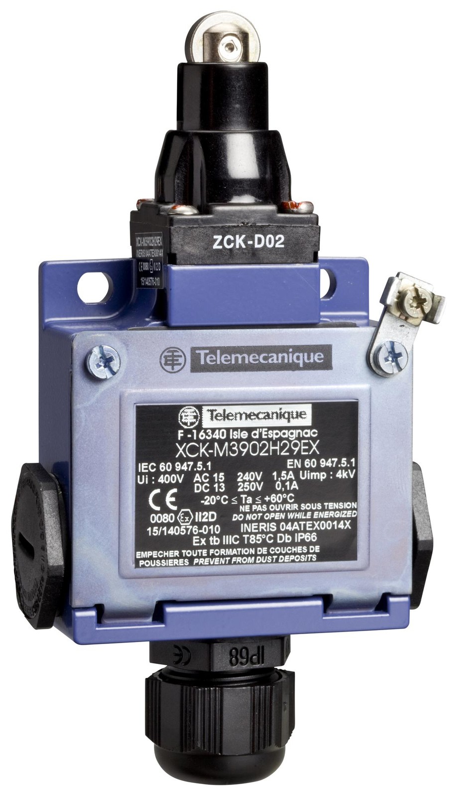 Schneider Electric Xckm3902H29Ex Limit Sw, Plunger, Dpst-Nc/spst-No, 1.5A