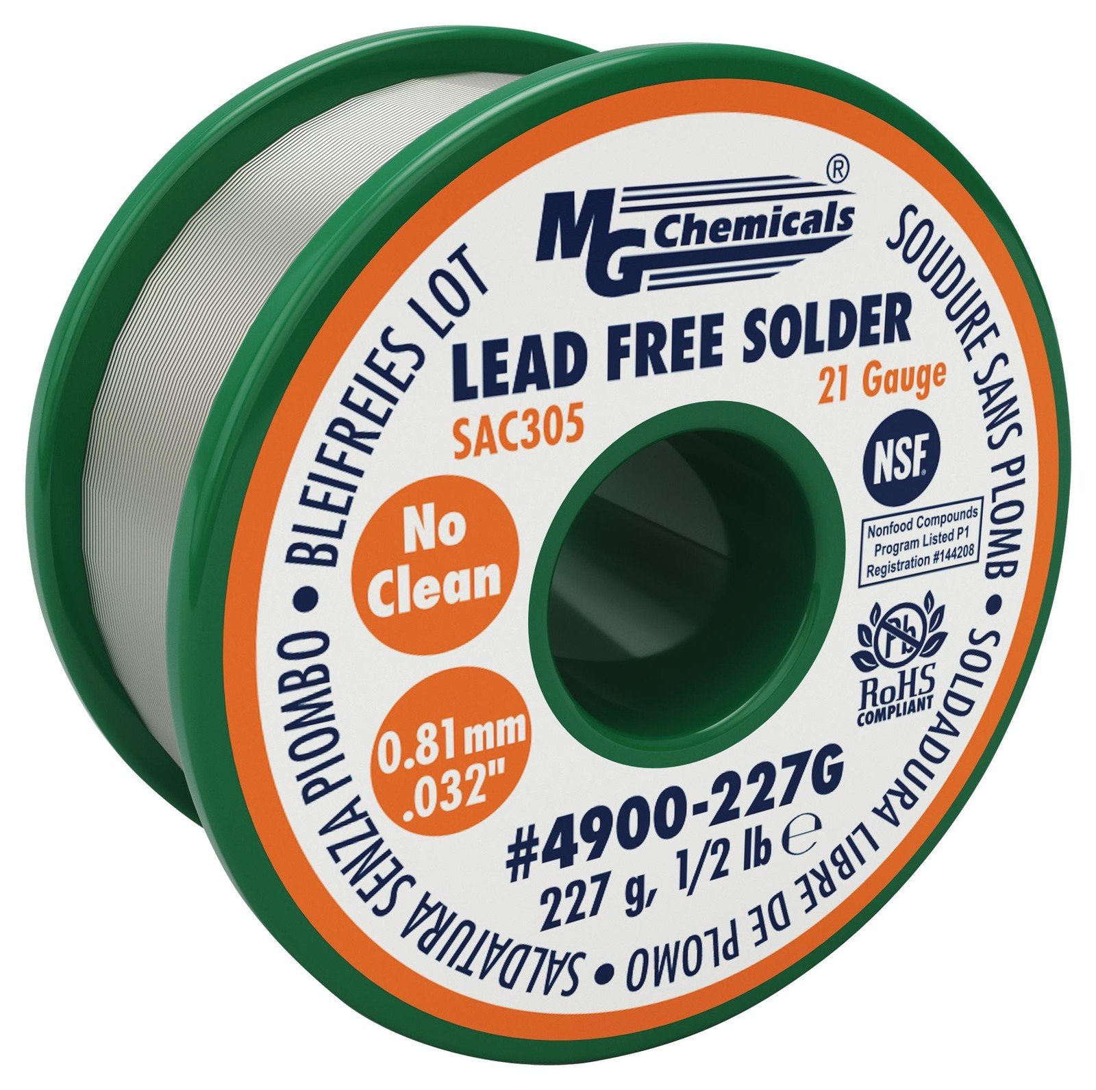 Mg Chemicals 4900-227G Solder Wire, No Clean, 21Awg, 227G