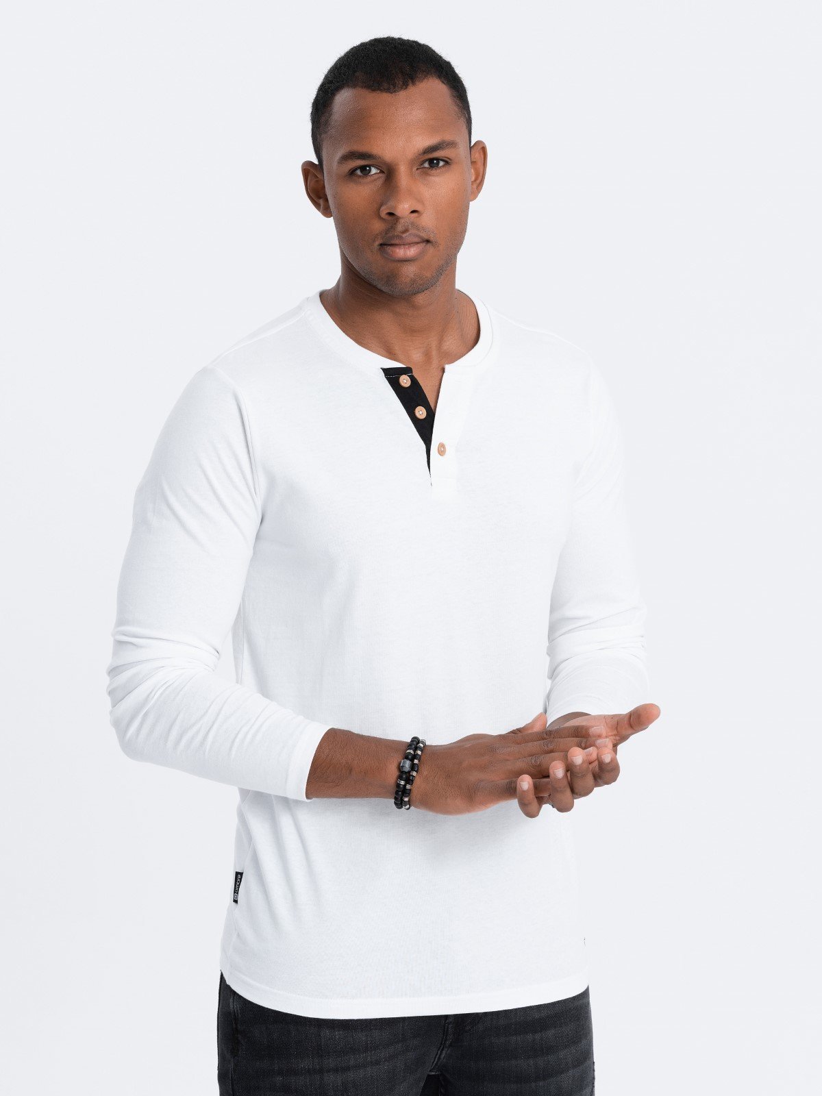 HENLEY men's neckline longsleeve - white V10 OM-LSCL V10 OM-LSCL - 0107