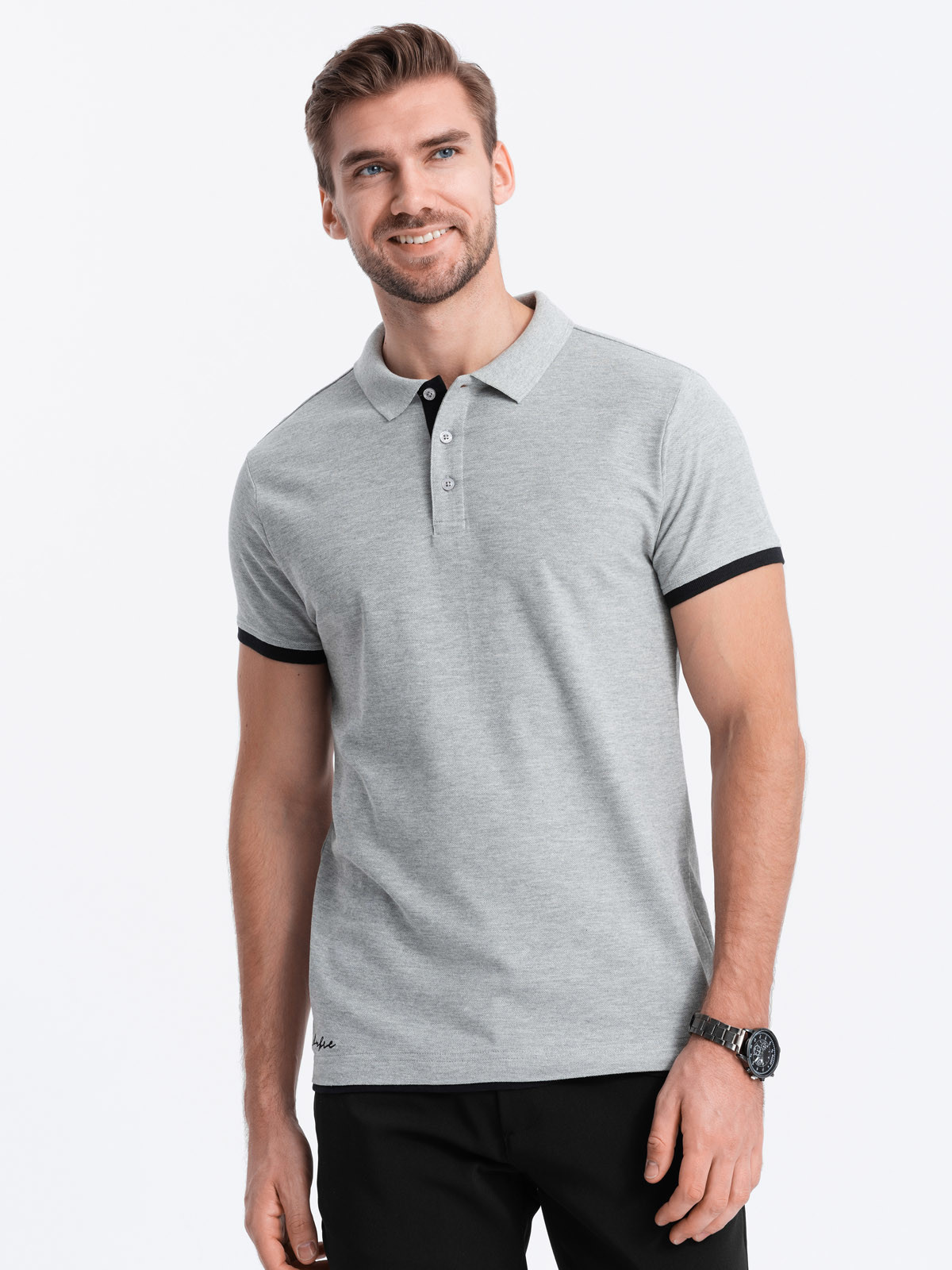 Men's cotton polo shirt - light grey V7 OM-POSS V7 OM-POSS - 0113