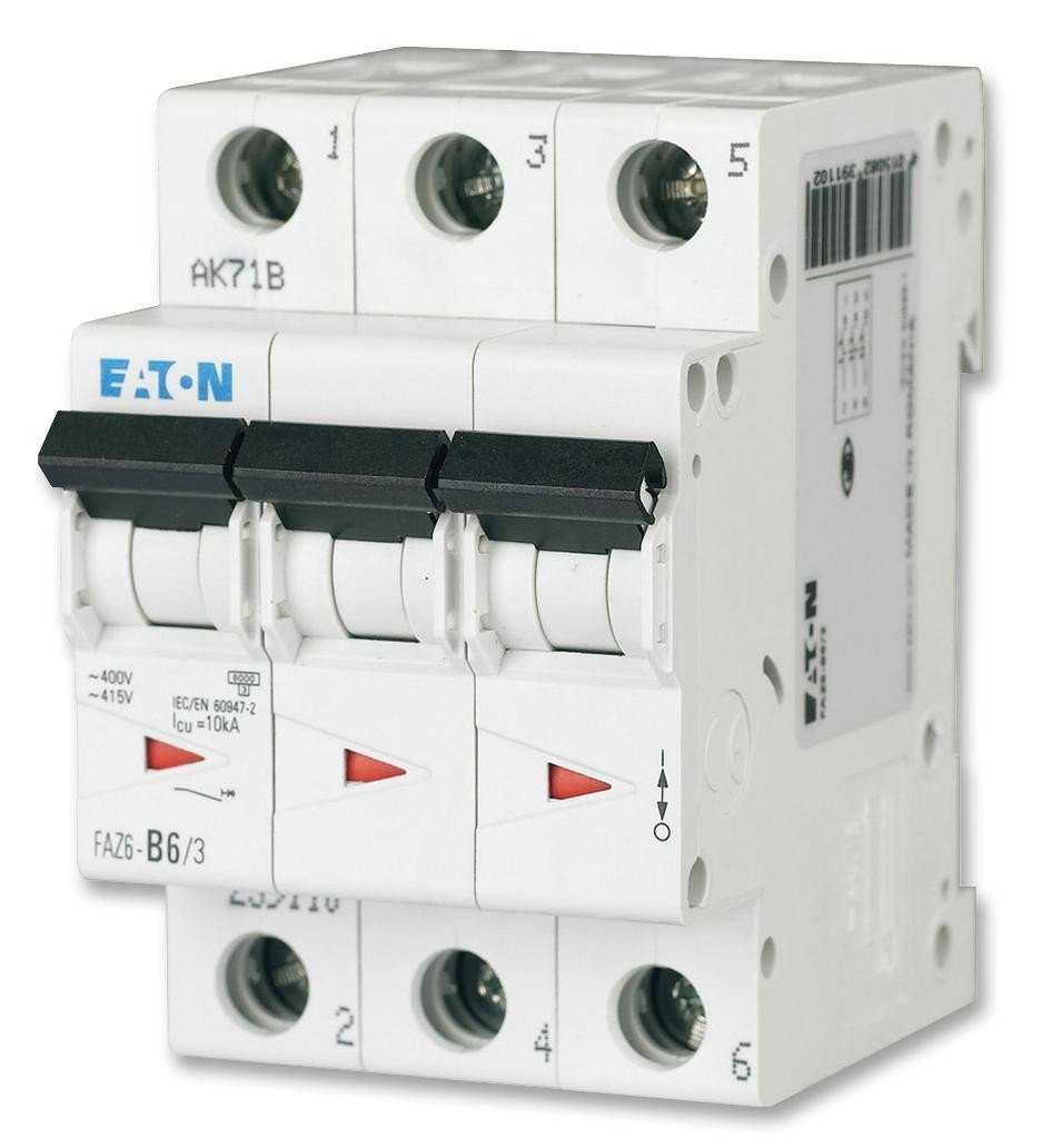 Eaton Moeller Faz6-D6/3 Miniature Ckt Breaker, 3P, 6A, 230Vac