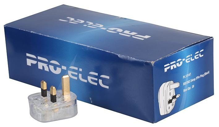 Pro Elec 9518-3A 20/box Mains Plug,transparent,3A Fuse Box Of 20