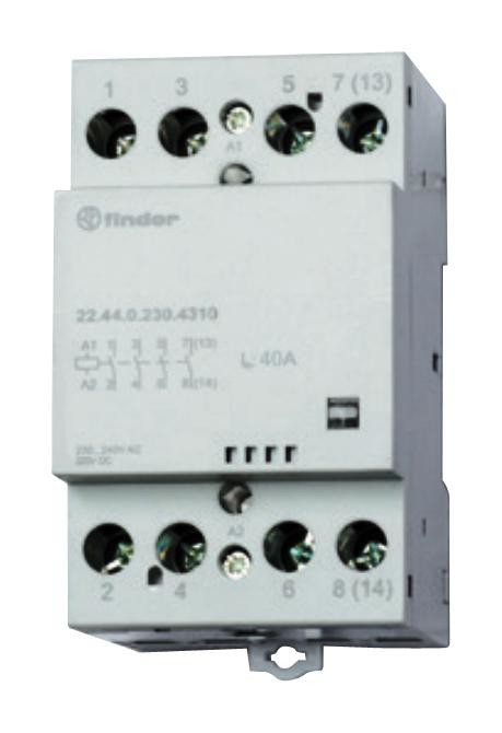 Finder 224400124610 Modular Contactor, Dpst-No/nc, 22A, 440V