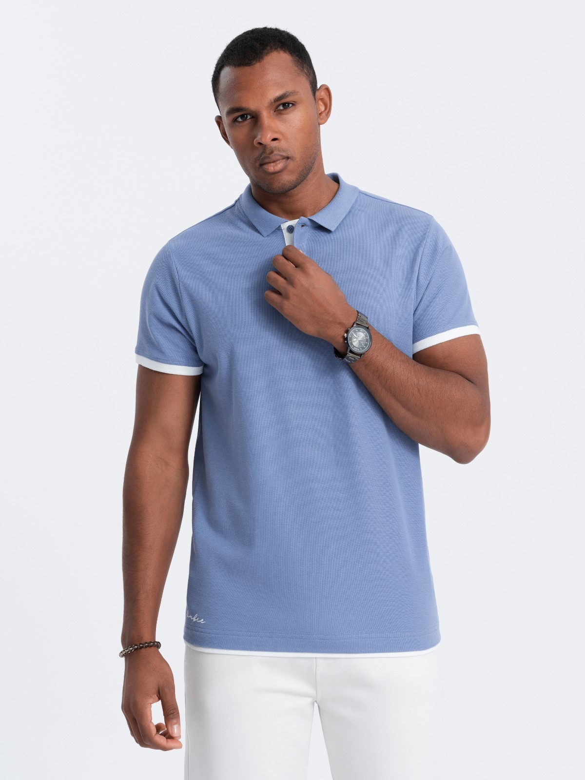 Men's cotton polo shirt - denim V3 OM-POSS V3 OM-POSS - 0113