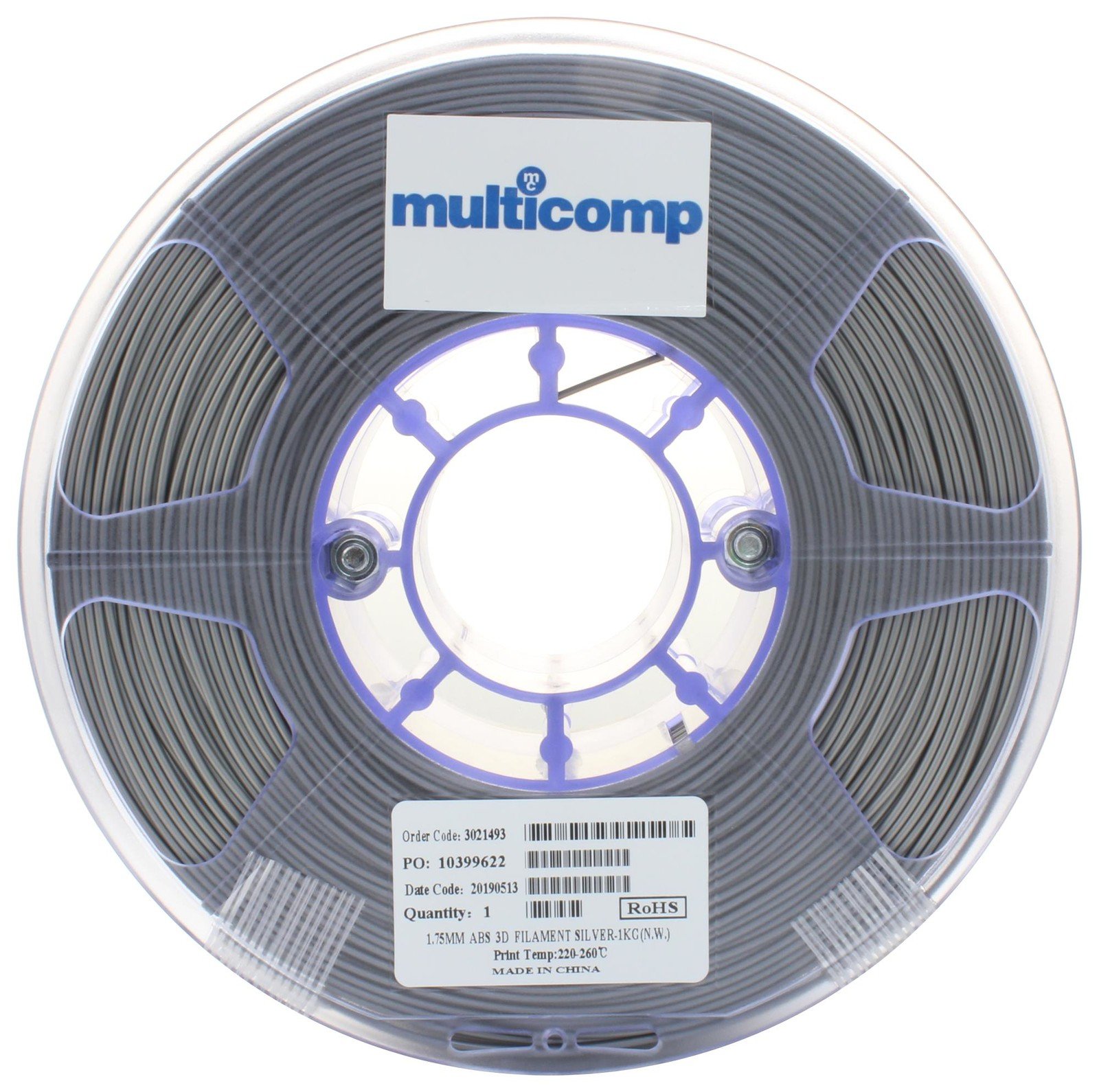 Multicomp Mc011442 3D Printer Filament, Abs, 1.75Mm, Silver