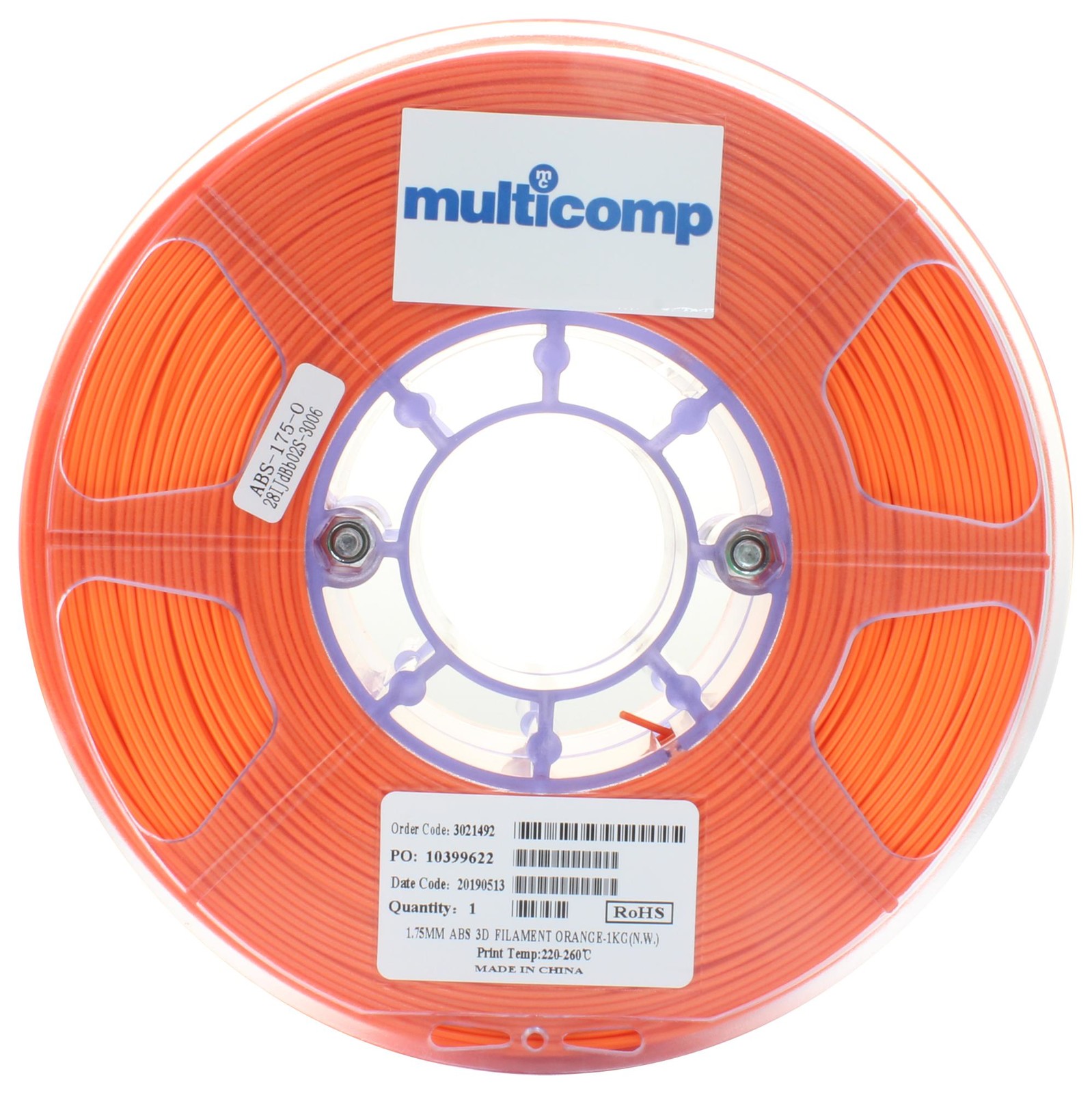 Multicomp Mc011441 3D Printer Filament, Abs, 1.75Mm, Orange