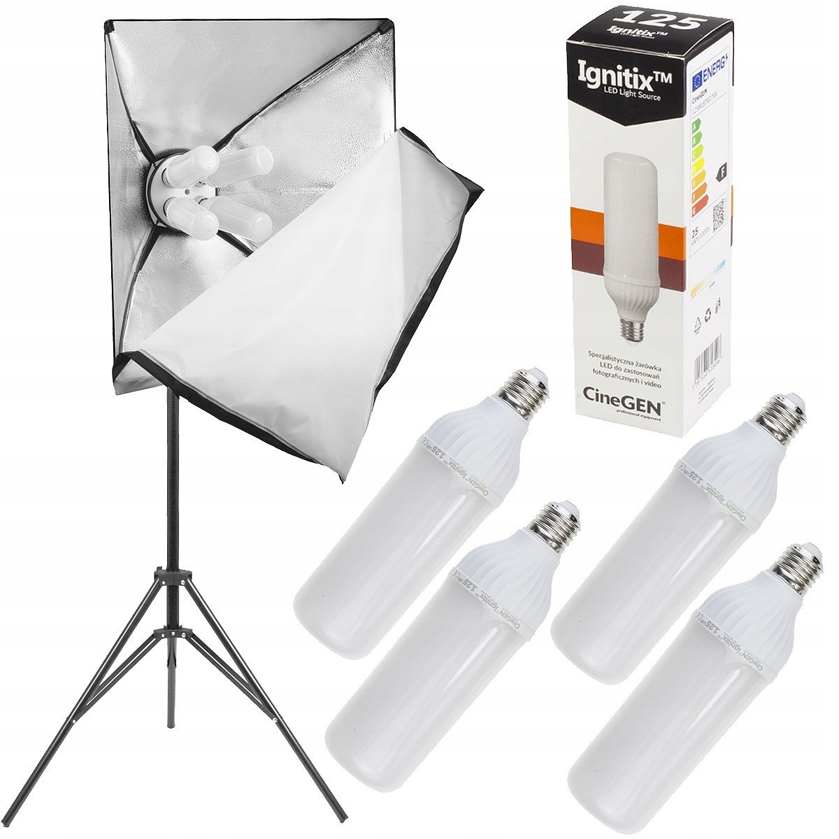 Led lampa 4x žárovka 125W softbox 60x90cm stativ difuzér