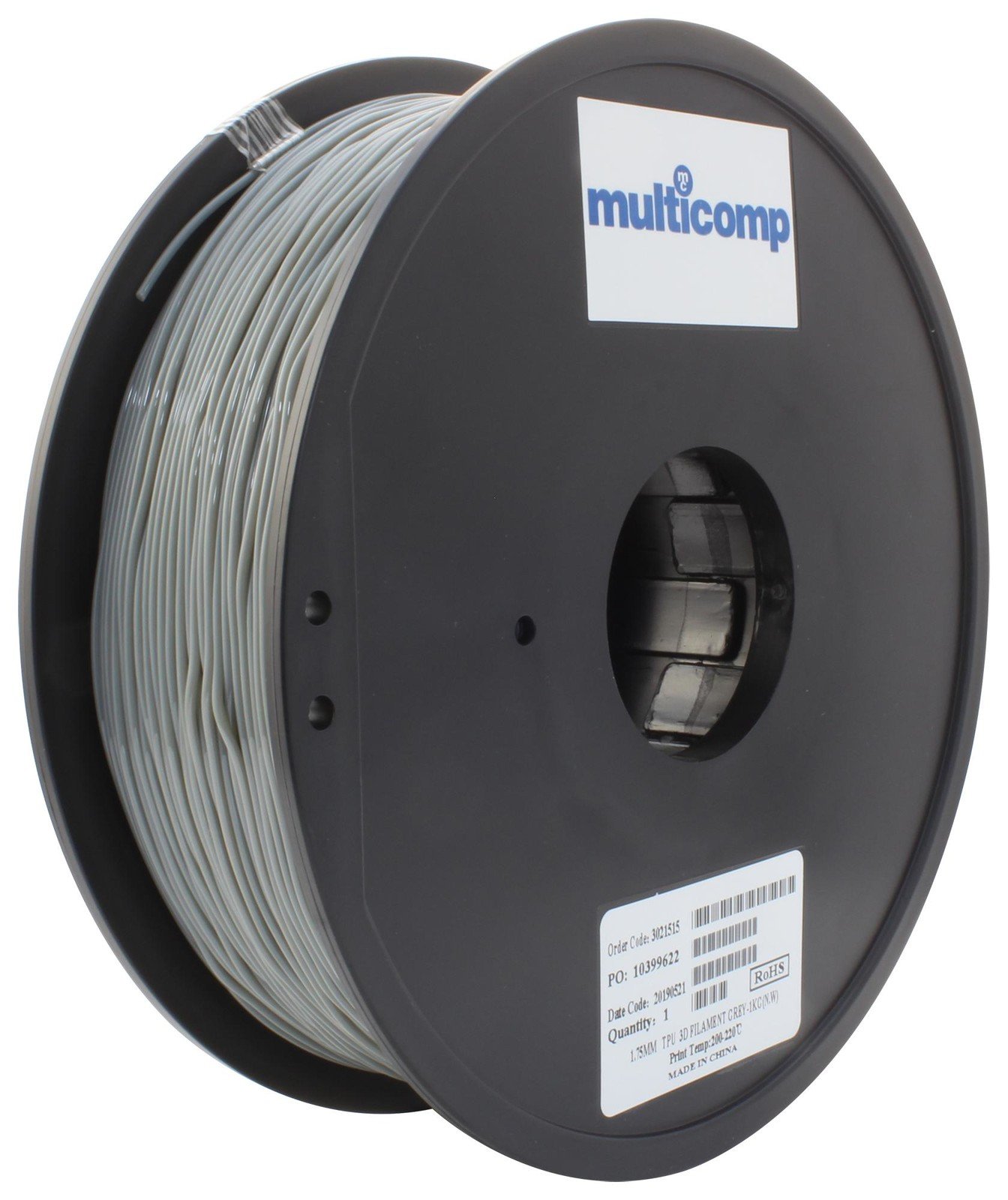 Multicomp Mc011463 3D Printer Filament, Tpu, 1.75Mm, Grey