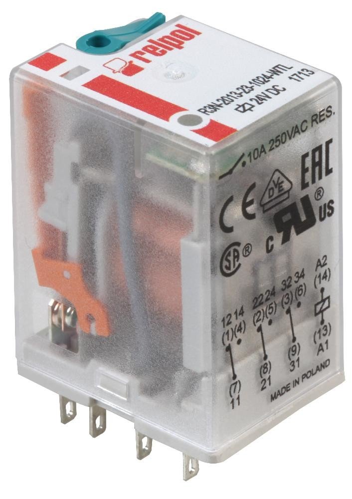 Relpol R3N-2013-23-1024-Wtl 11-Pin Industrial Relay, 10A, 3Pco 24Vdc