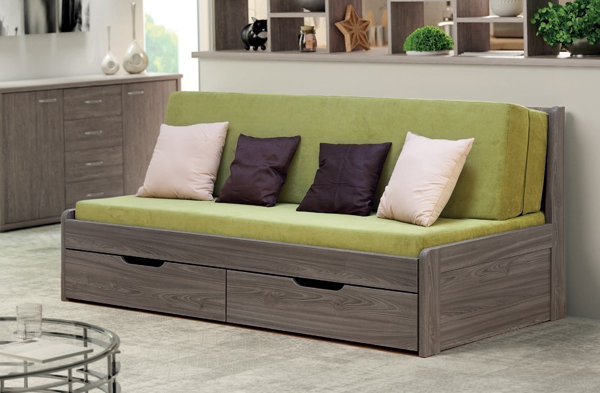BMB TANDEM KLASIK 90/180 x 200 cm s područkami s roštem a úložným prostorem  rozkládací postel imitace dřeva třešeň Romana - SKLADEM