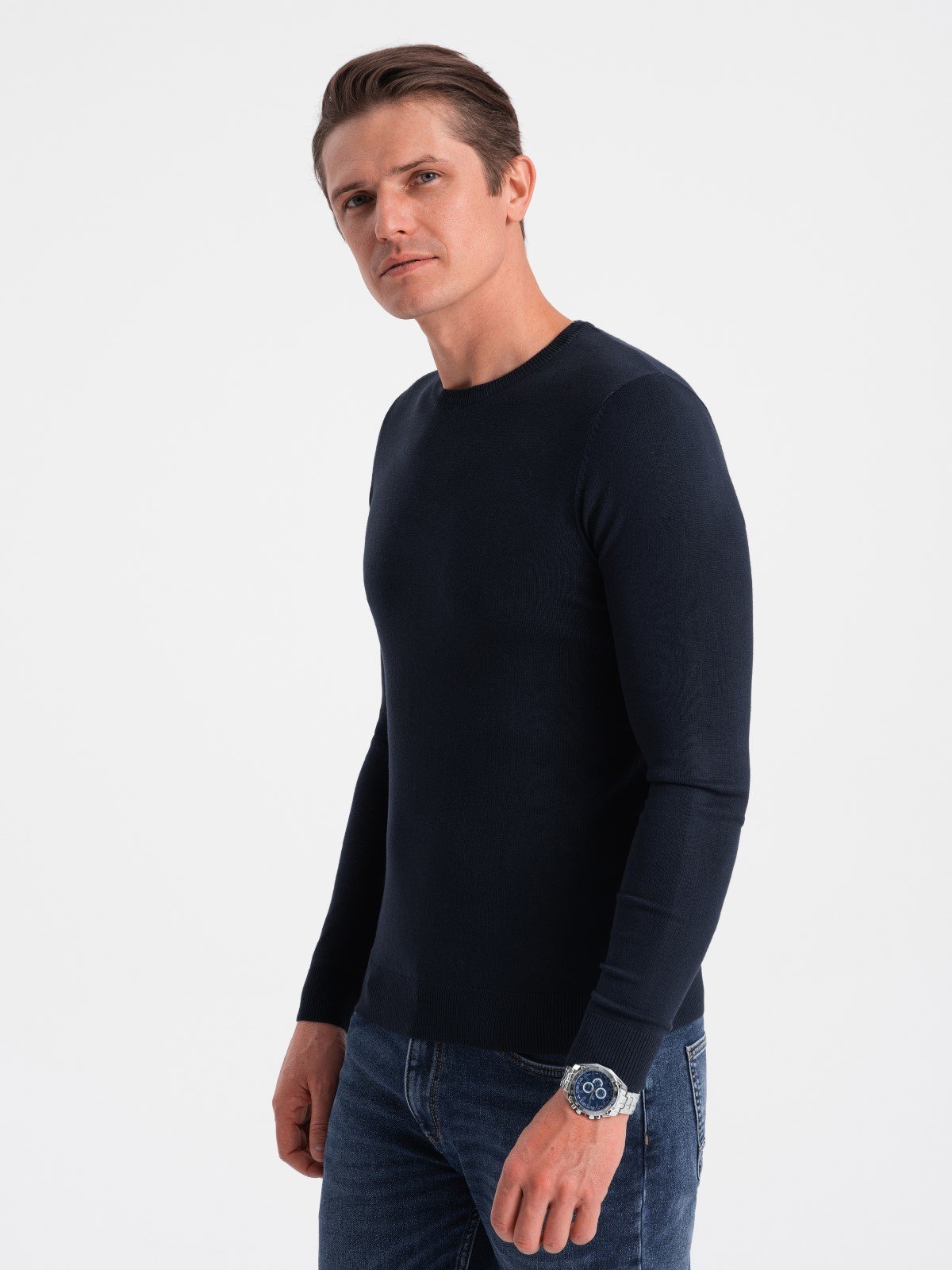Classic men's sweater with round neckline - navy blue V9 OM-SWBS V9 OM-SWBS - 0106