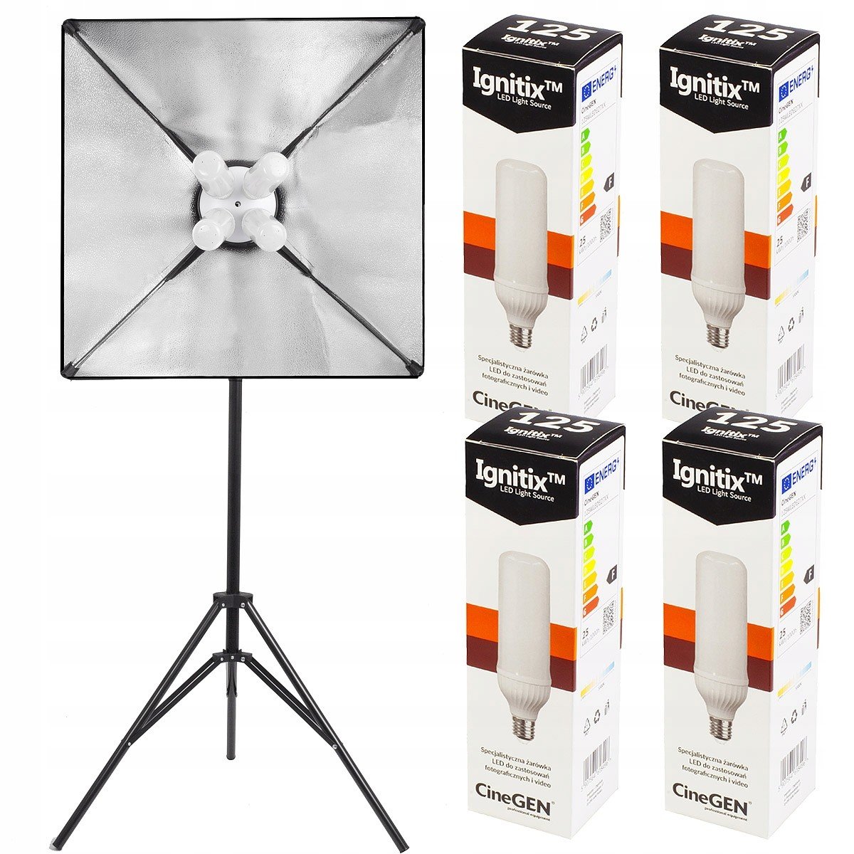 Led lampa 4x žárovka 125W softbox 40x40cm stativ 802