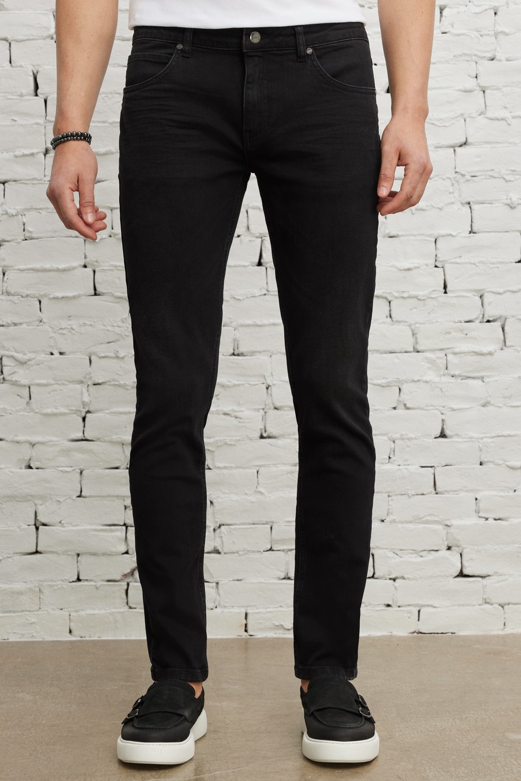 AC&Co / Altınyıldız Classics Men's Anthracite Extra Slim Fit Slim Fit Riss Cotton Flexible Denim Jeans.