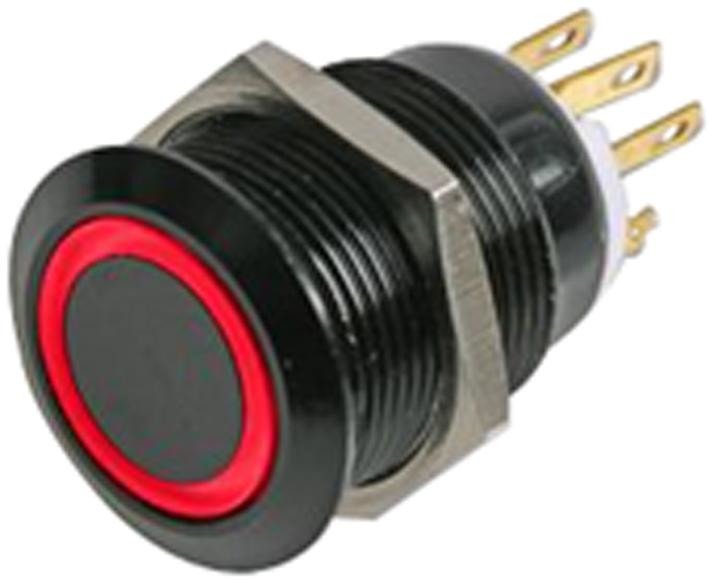 Rjs Electronics Rjs101-19L-F-R-R-Blk-5V-67Q Switch, A-V, Blk, 19Mm, 5V, Red Led