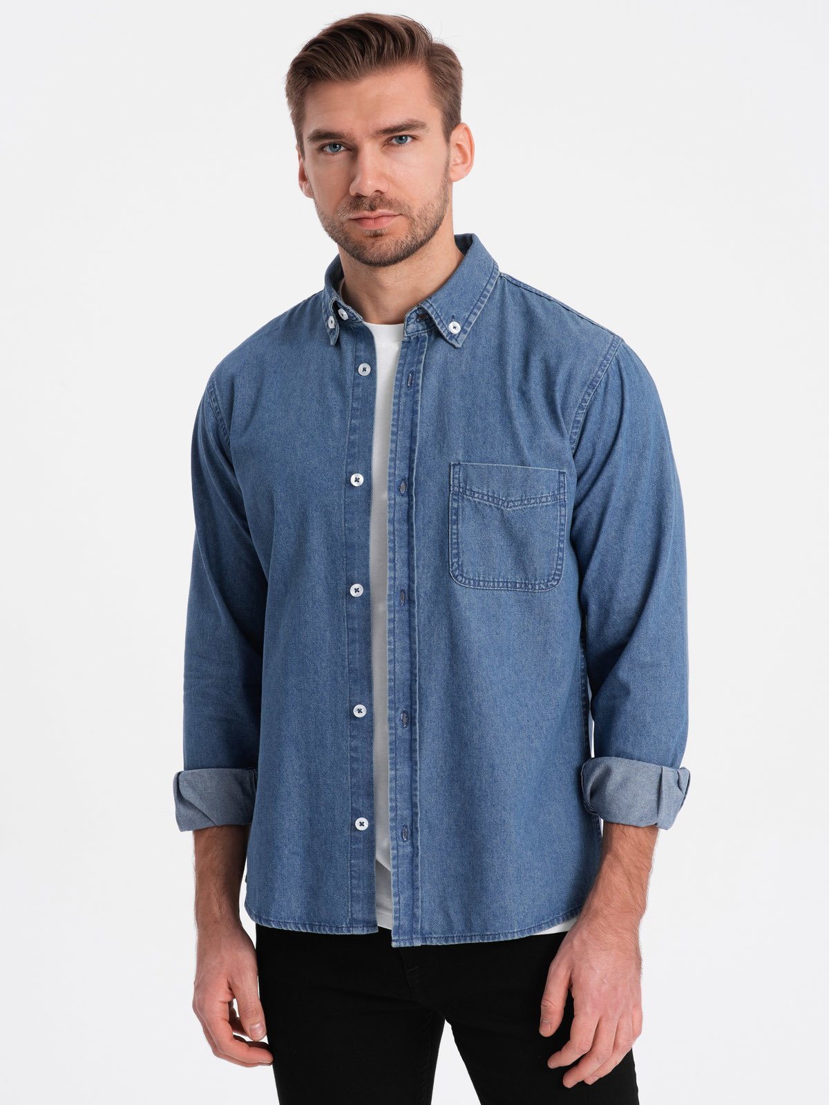 Classic men's SLIM denim shirt - blue OM-SHDS OM-SHDS - 0116