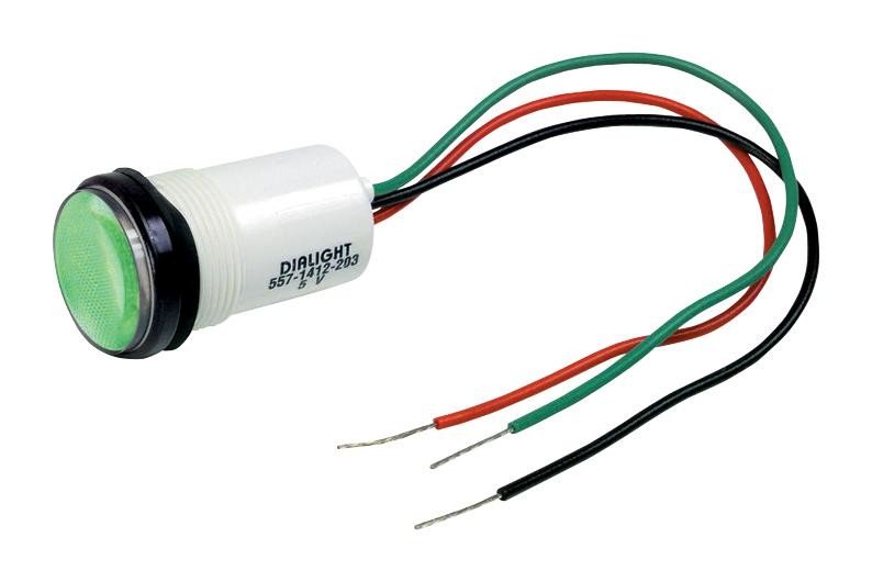 Dialight 557-1602-203F Panel Indicator, Green, 17.46Mm, 5Vdc