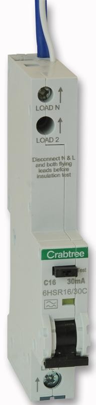 Crabtree 6Hsr16/30C 16A 1 Module Sp 30Ma Rcbo 10Ka - Each