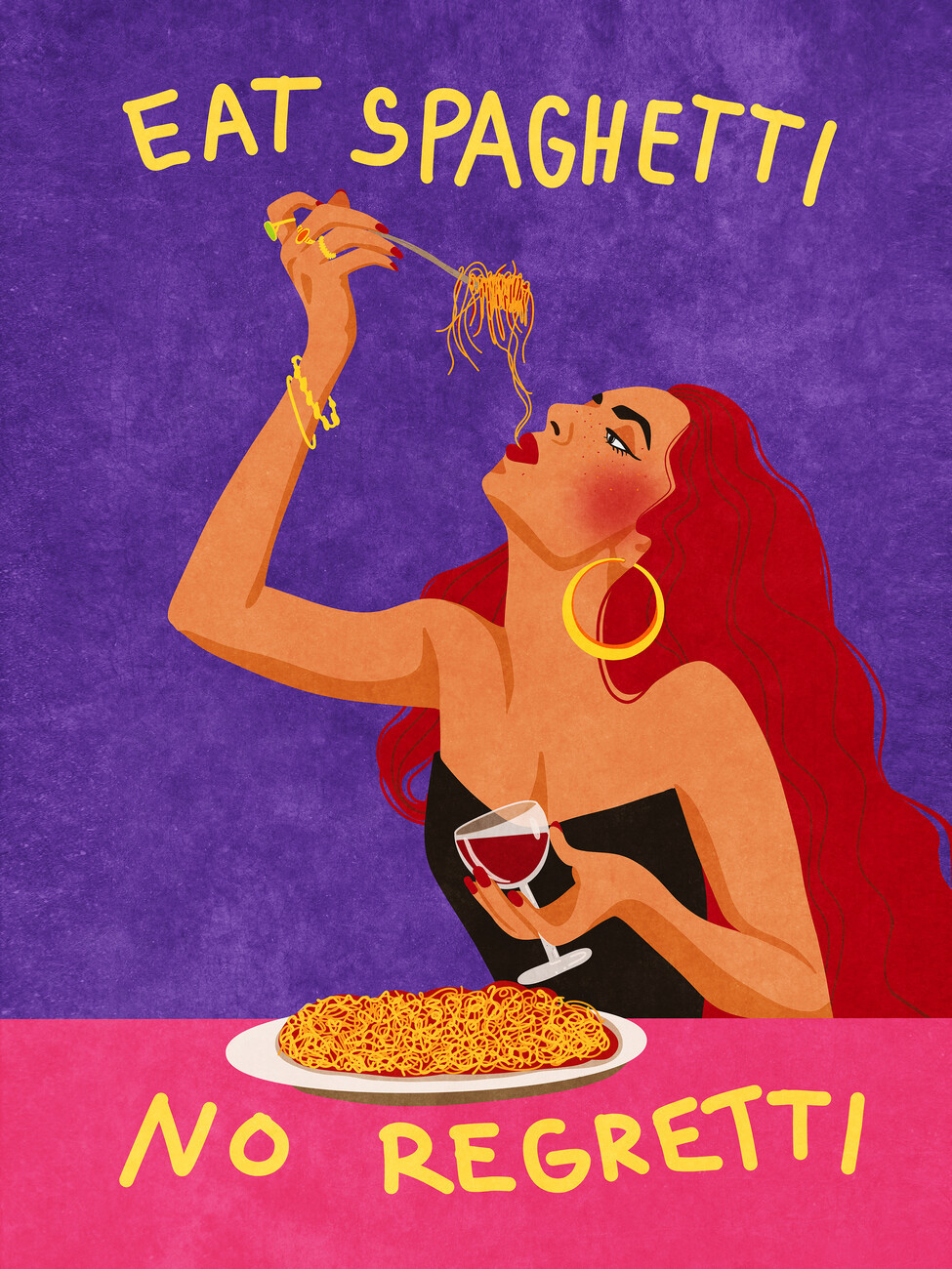 Raissa Oltmanns Ilustrace Eat spaghetti no regretti, Raissa Oltmanns, (30 x 40 cm)