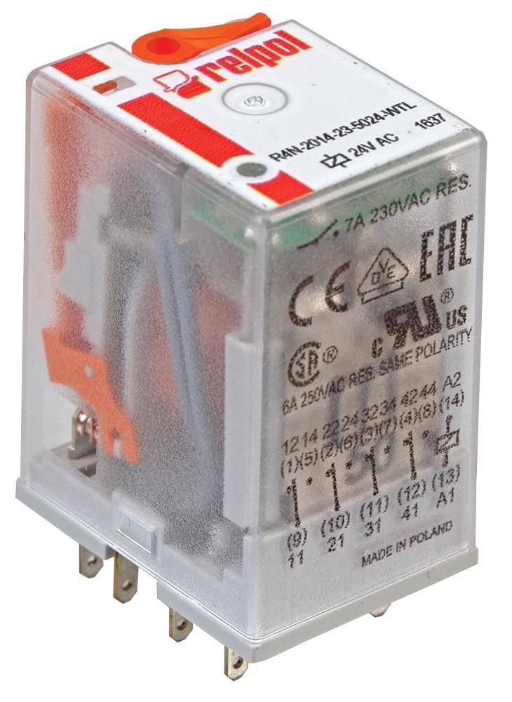 Relpol R4N-2014-23-5230-Wtl 14-Pin Industrial Relay, 7A, 4Pco, 230V