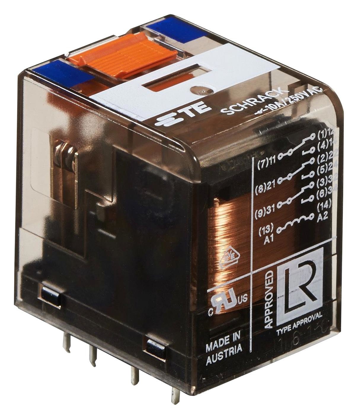 Schrack - Te Connectivity Pt371024 Power Relay, 24Vdc, 3Pdt, 10A, Tht