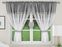 Záclonky na okno se třpytivými kamínky Šedé