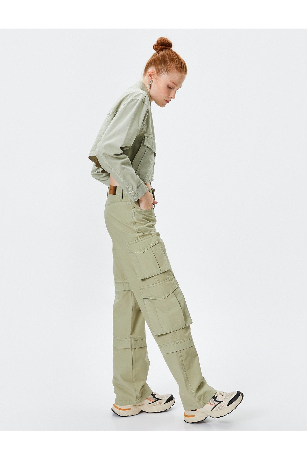 Koton Cargo Pants High Waist Straight Long Cut Pocket Layered Cotton - Nora Jean