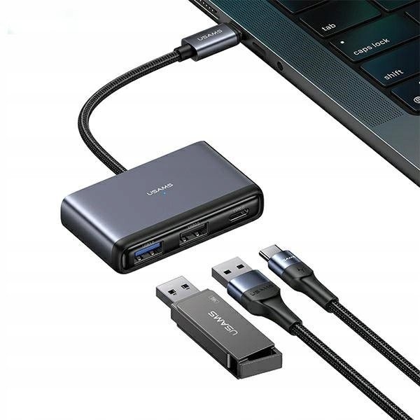 Usams Adaptér Hub 5v1 Usb 2.0/USB 3.0/USB-C/TF/SD šedá