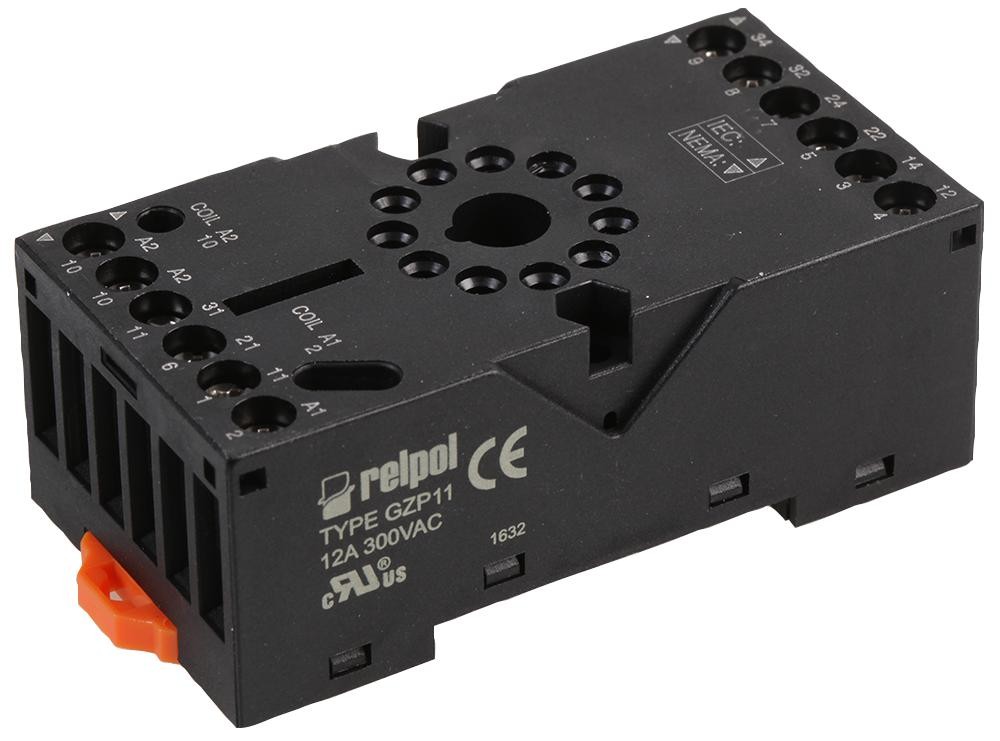 Relpol Gzp11-Black Octal 11-Pin Relay Base, Black