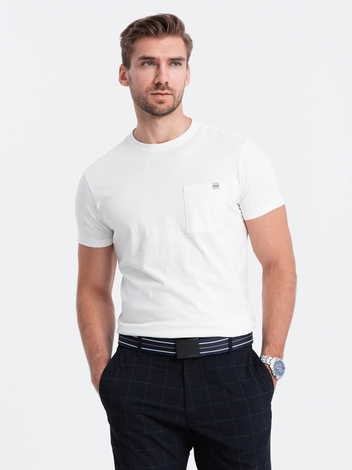 Men's knitted T-shirt with patch pocket V7 S1621