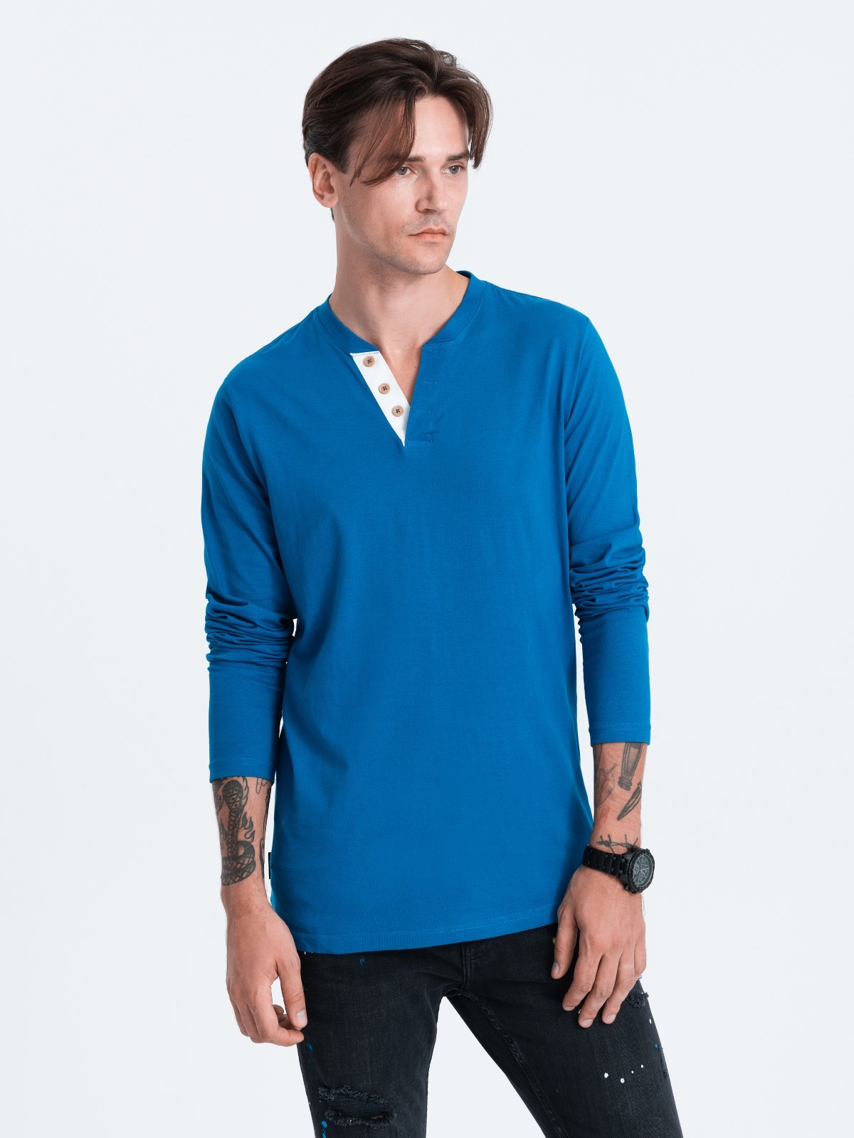 HENLEY men's neckline longsleeve - blue V2 OM-LSCL V2 OM-LSCL - 0107