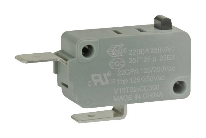 Honeywell V15T22-Cc300 Microswitch, Spst, Plunger, 22A, 250Vac