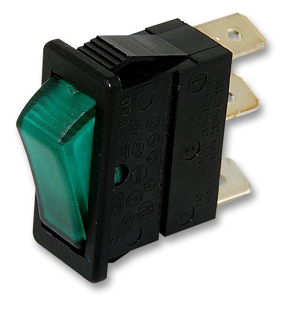 Arcolectric (Bulgin Limited) C5503Atnaf Switch, Spst, 16A, 250Vac, Green