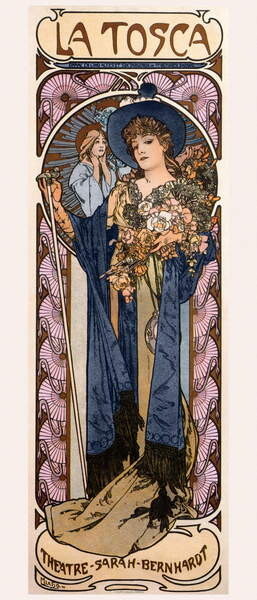 Mucha, Alphonse Marie Mucha, Alphonse Marie - Obrazová reprodukce Poster for 'Tosca' with Sarah Bernhardt, (21.4 x 50 cm)