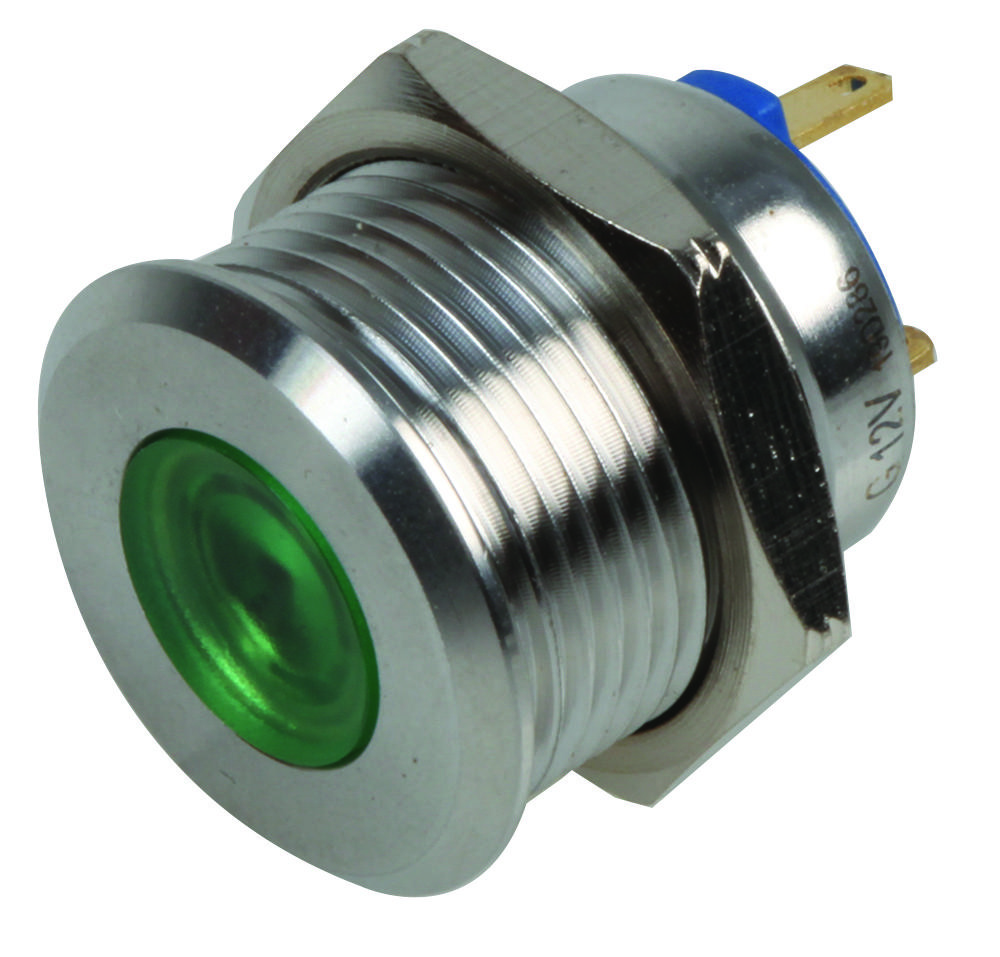 Rjs Electronics Rjs01-19I-170P-G-Bs-12V-67J Led Indicator, 19Mm Flat Grn 12V Br/st