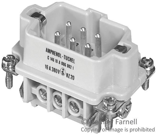 Amphenol Sine/tuchel C146-10A006-102-1 Rectangular Insert, Plug, 6Way, Screw