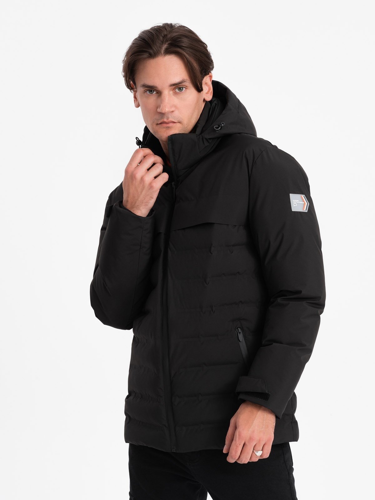 Ombre Men's winter jacket with detachable hood - black