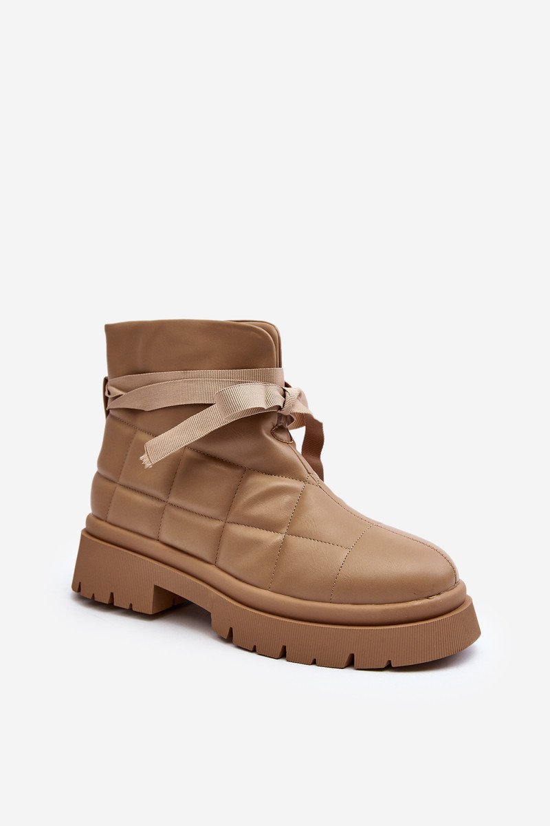 Dámské kotníkové boty s prošíváním a šněrováním Khaki Bizzanti