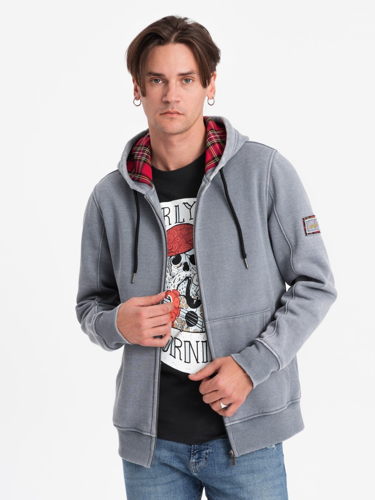 Ombre Washable men's unbuttoned hooded sweatshirt - light blue