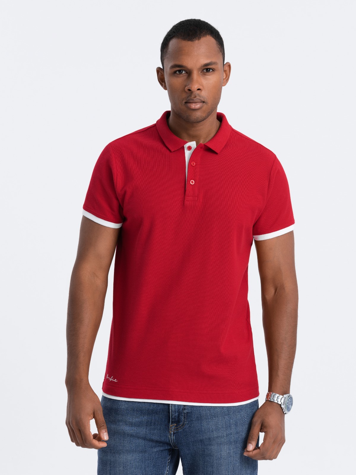 Men's cotton polo shirt - red V2 OM-POSS V2 OM-POSS - 0113