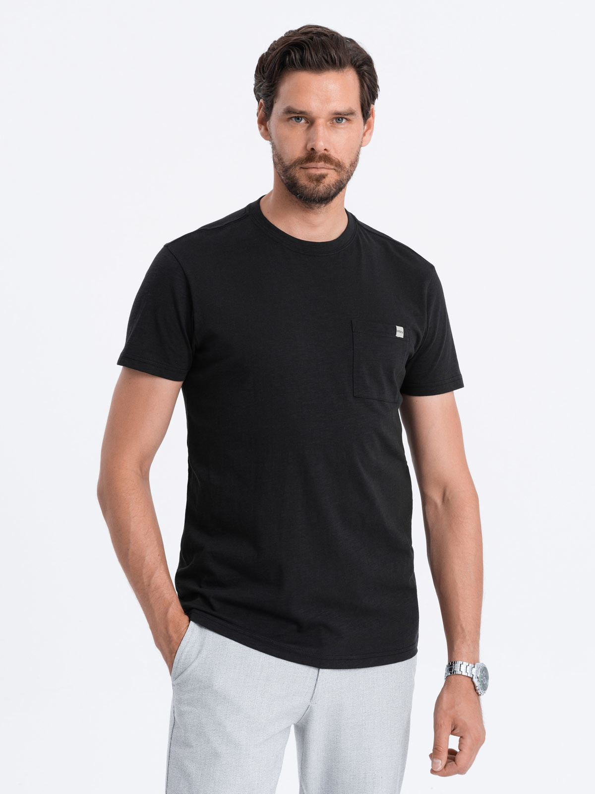 Men's knitted T-shirt with patch pocket V5 S1621
