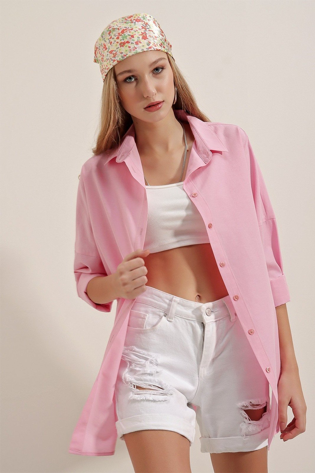 Bigdart 3900 Oversize Long Basic Shirt - Pink